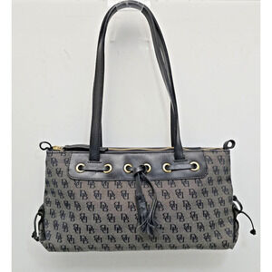 Dooney & Bourke Designer Black Gray Logo Leather Canvas Handbag Purse Bag Women